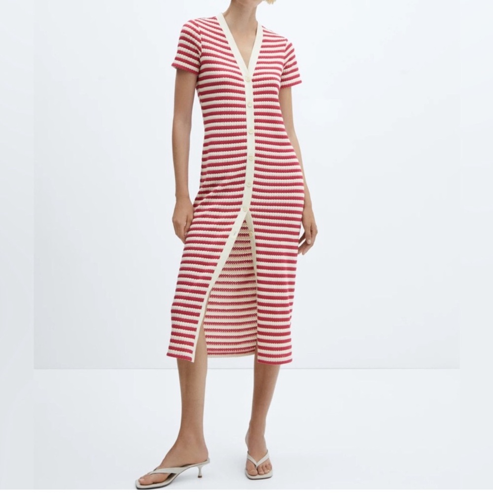 Mango Red and White Striped Dress